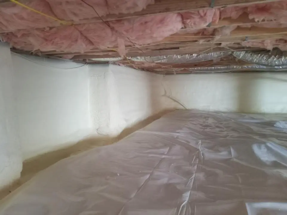 Crawl space encapsulation with closed-cell spray foam for Commercial Roof Restoration in Shirley